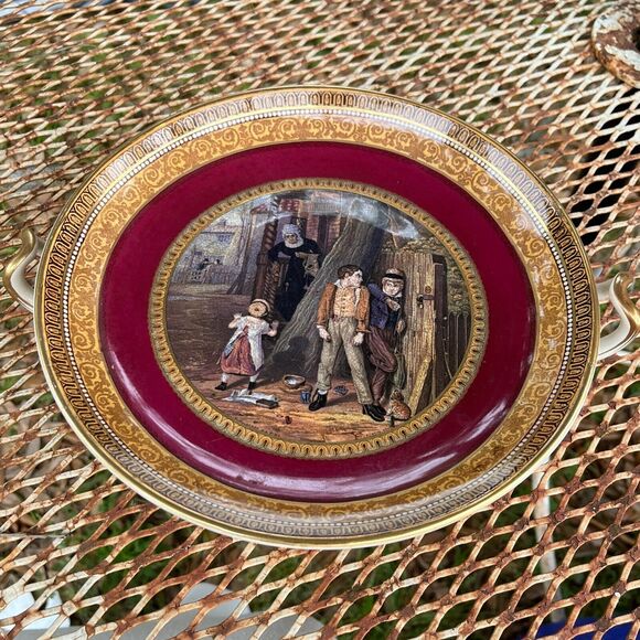 The Bully by W. Mulready Signed handle Plate Unique Rare Vtg center piece - Picture 11 of 11